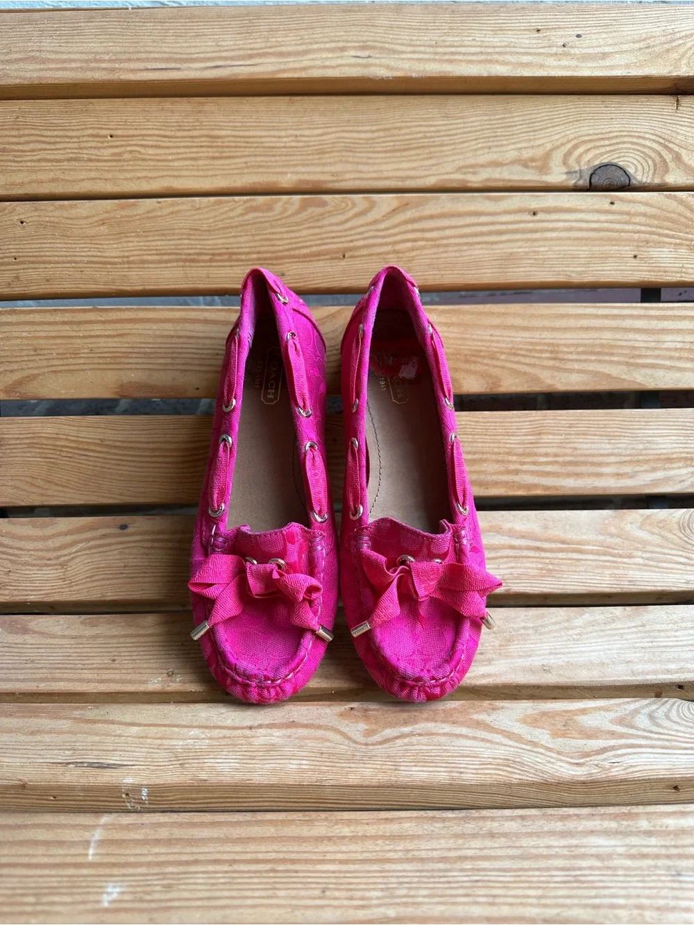 Coach Hot Pink Bow Boat Shoes/Loafers